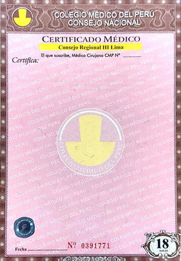 certificado de salud metal